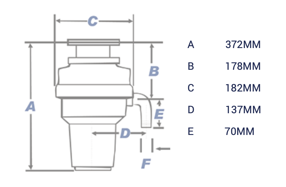 WasteMaid 1780 Air Switch Waste Disposal Units Dimension