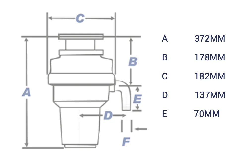 WasteMaid 1780 Air Switch Waste Disposal Units Dimension